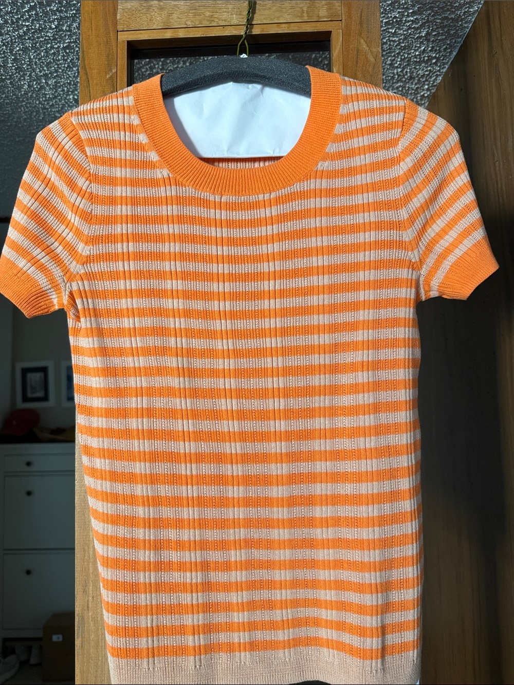 Madewell Orange and Cream Striped Short Sleeve Knit Top